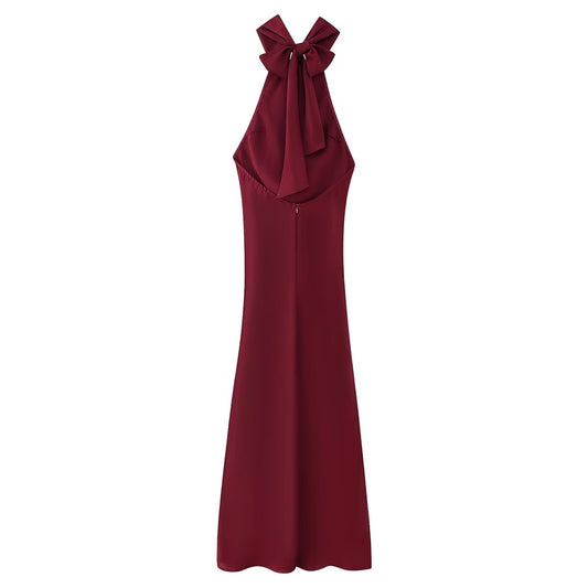 Two Color Hanging Collar Sleeveless Maxi Dress Spring