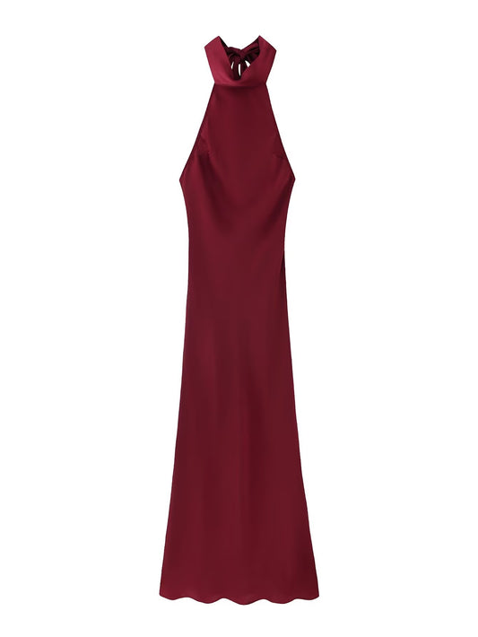 Two Color Hanging Collar Sleeveless Maxi Dress Spring