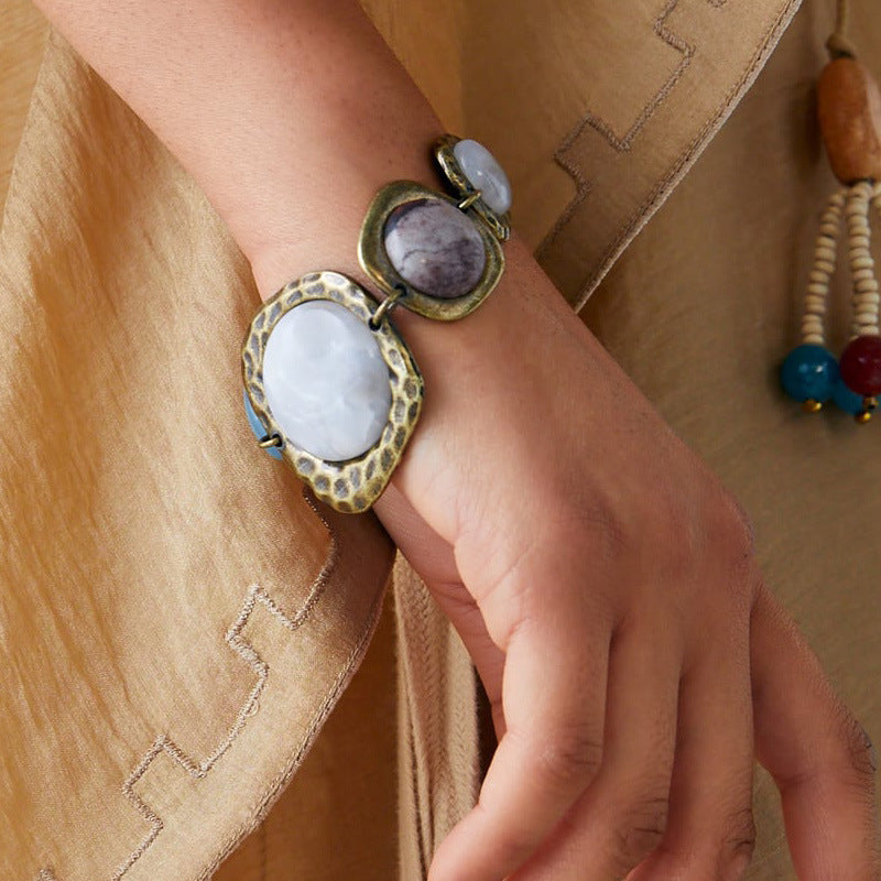Bracelet Trendy Unique Geometric Abstract Metal Stone Wristband Bracelet - Wanita Store