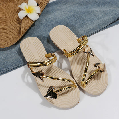 Women Sandals Open Toe Non Slip Sandals Outer Wear Mini Heart Shaped Flat Sandals Slides - Wanita Store