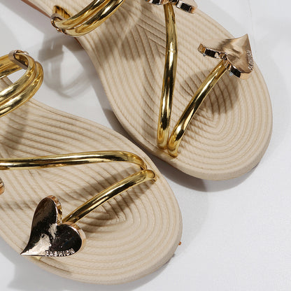 Women Sandals Open Toe Non Slip Sandals Outer Wear Mini Heart Shaped Flat Sandals Slides - Wanita Store