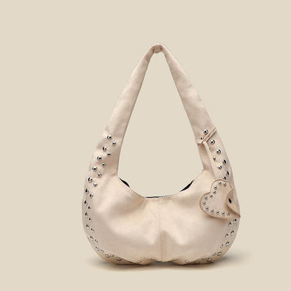 Autumn Winter Suede Women Bag Shoulder Crossbody Rivet Frosted Crescent Armpit Casual Tote Handbag - Wanita Store