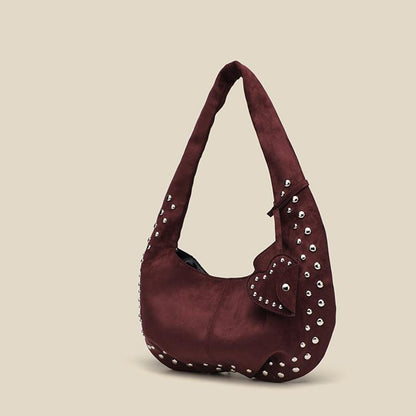 Autumn Winter Suede Women Bag Shoulder Crossbody Rivet Frosted Crescent Armpit Casual Tote Handbag - Wanita Store