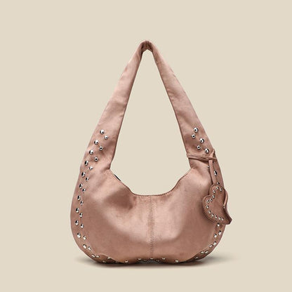 Autumn Winter Suede Women Bag Shoulder Crossbody Rivet Frosted Crescent Armpit Casual Tote Handbag - Wanita Store