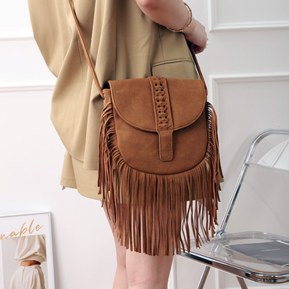 Bohemia Bag Cover Woven Semicircle Soft Leather Fashionable Tassel Bag Shoulder Messenger Bag - Wanita Store