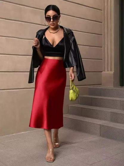 Hip Wrapped Fishtail Skirt Satin Mid Length Skirt Autumn Women Clothing Direct - Wanita Store