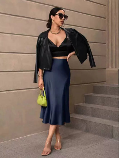 Hip Wrapped Fishtail Skirt Satin Mid Length Skirt Autumn Women Clothing Direct - Wanita Store