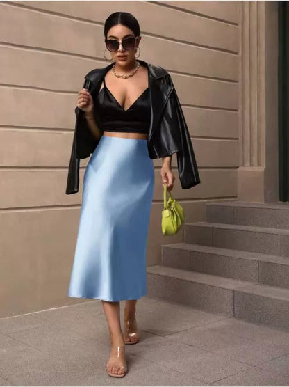 Hip Wrapped Fishtail Skirt Satin Mid Length Skirt Autumn Women Clothing Direct - Wanita Store