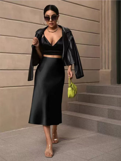Hip Wrapped Fishtail Skirt Satin Mid Length Skirt Autumn Women Clothing Direct - Wanita Store