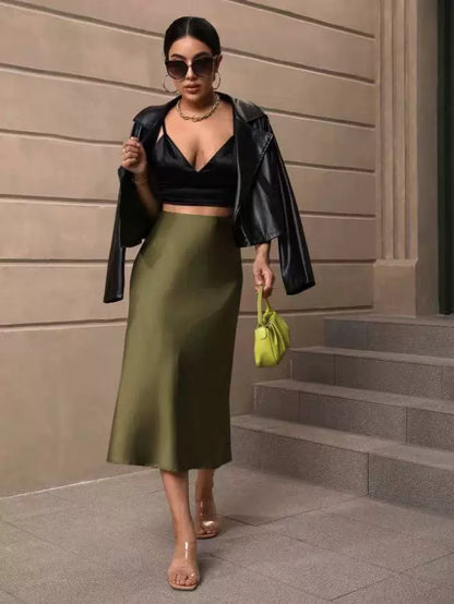 Hip Wrapped Fishtail Skirt Satin Mid Length Skirt Autumn Women Clothing Direct - Wanita Store