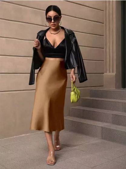 Hip Wrapped Fishtail Skirt Satin Mid Length Skirt Autumn Women Clothing Direct - Wanita Store
