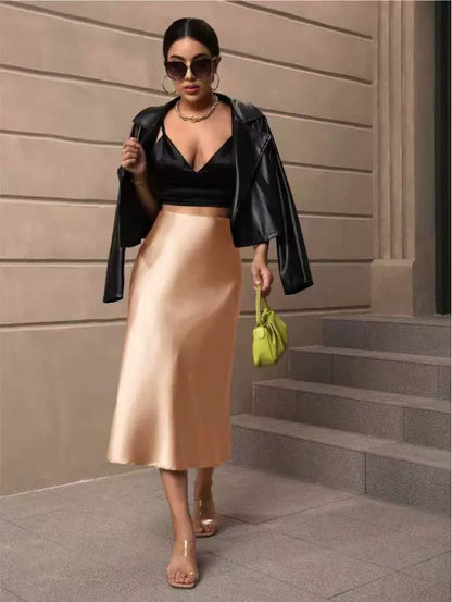 Hip Wrapped Fishtail Skirt Satin Mid Length Skirt Autumn Women Clothing Direct - Wanita Store