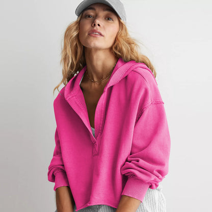 Loose Brand Hooded Sweatshirt Women Spring Autumn Women Clothing V neck Top Pullover Long Sleeved Shirt - Wanita Store