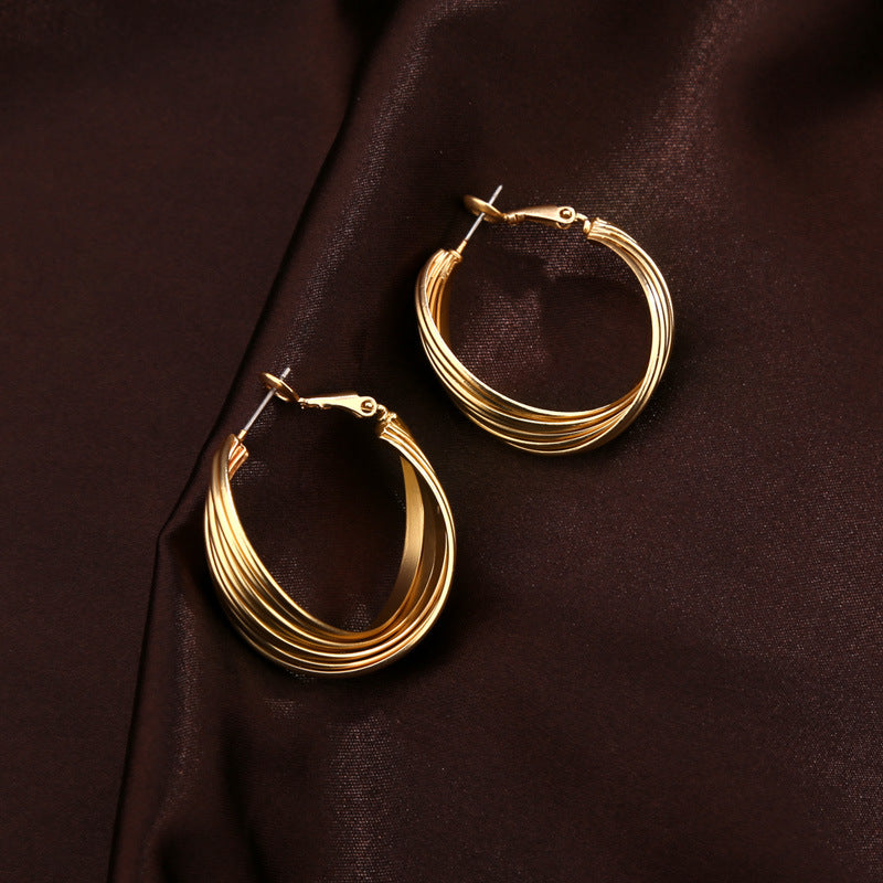 Vintage Geometric Abstract Metal Real Gold Twisted Generous Earrings Stud Earrings Yiwu Accessories Accessories - Wanita Store