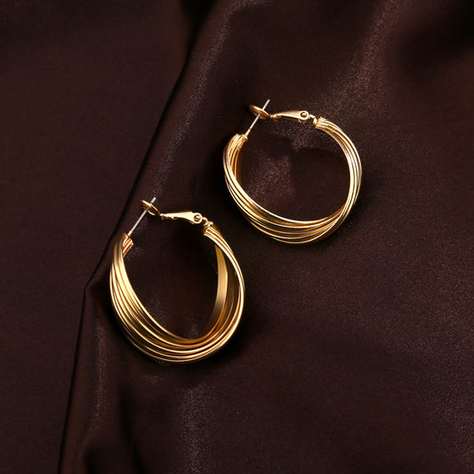 Vintage Geometric Abstract Metal Real Gold Twisted Generous Earrings Stud Earrings Yiwu Accessories Accessories - Wanita Store