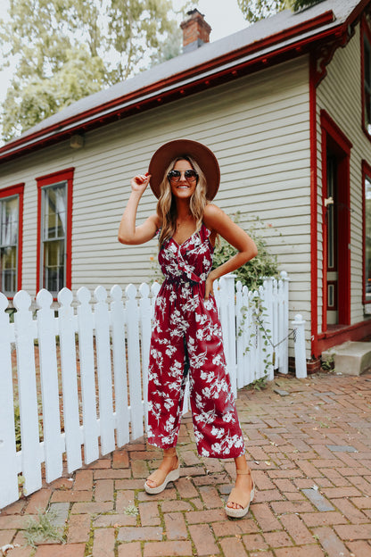 Sexy V neck Strap off the Shoulder Floral One Piece Trousers Multi Color Loose Backless Body Clothes - Wanita Store