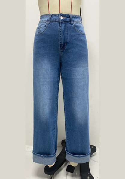 Spring Elastic Straight Jeans Women Quality Retro Curved Edge High Waist Trousers - Wanita Store