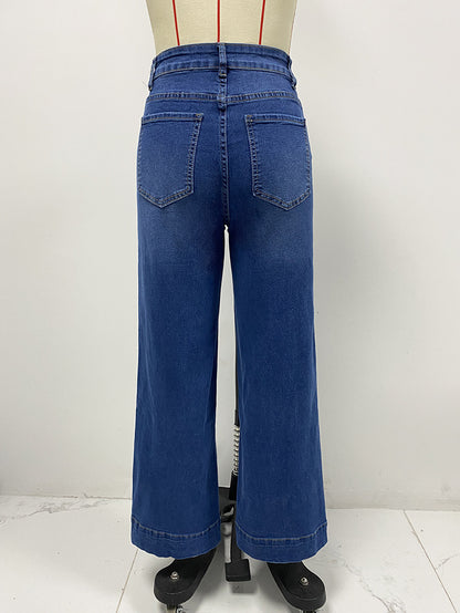 High Waist Straight Jeans Women Wear Spring Slimming Wide Leg Retro Trousers - Wanita Store