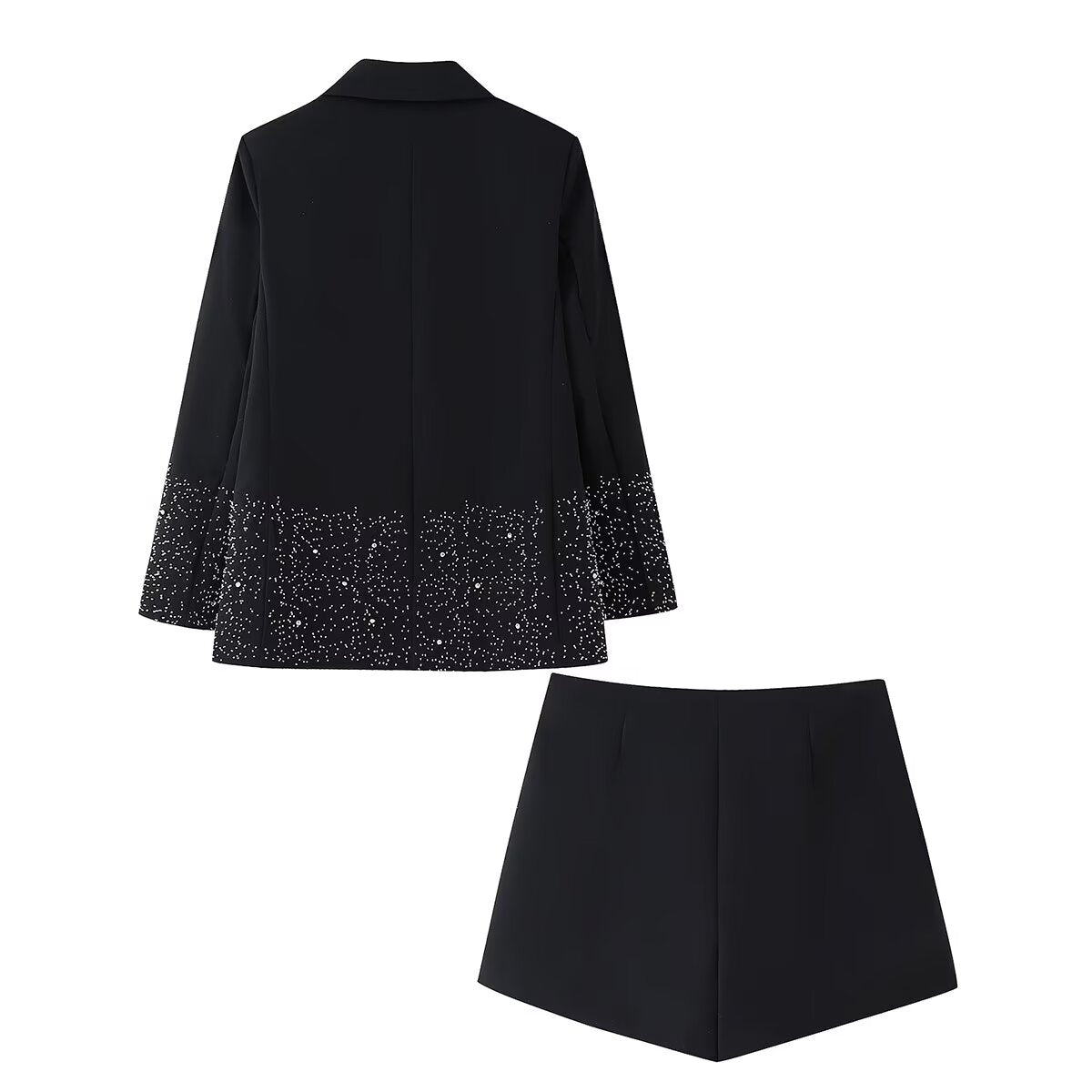 Spring Women Casual Artificial Jewelry Inlaid Embroidered Blazer High Waist Shorts Set - Wanita Store