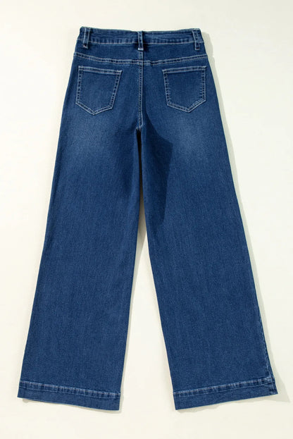 Spring Dark Blue High Waist Wide Leg Jeans Women Retro Straight Leg Pants - Wanita Store