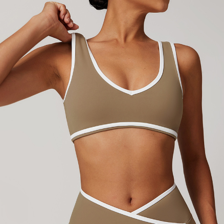 Sollinarry Contrast Color Wide Shoulder Strap Sports Underwear Shockproof Women One Piece Yoga Bra Outdoor Workout Clothes