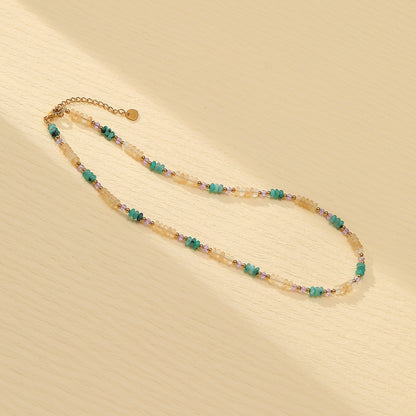 Blue Color Natural Stone Handmade Beaded Titanium Steel Necklace Affordable Luxury All Match Freshwater Pearl Embellished - Wanita Store