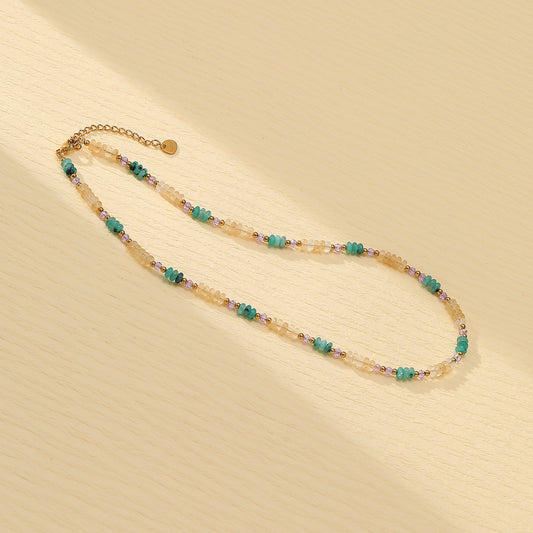 Blue Color Natural Stone Handmade Beaded Titanium Steel Necklace Affordable Luxury All Match Freshwater Pearl Embellished - Wanita Store