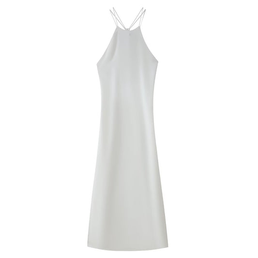 Women Clothing Products Back Decorative Satin Sling Dress