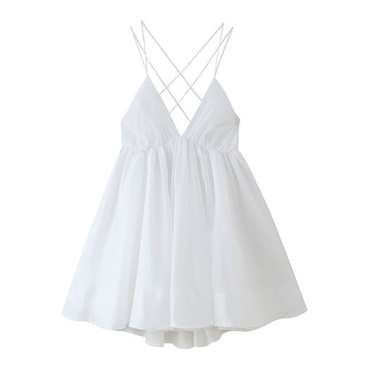 Vêtements de printemps pour femmes, robe décontractée simple à bretelles dos nu avec bandage pour les vacances