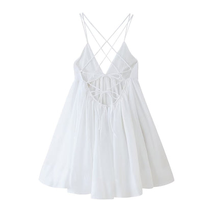 Vêtements de printemps pour femmes, robe décontractée simple à bretelles dos nu avec bandage pour les vacances