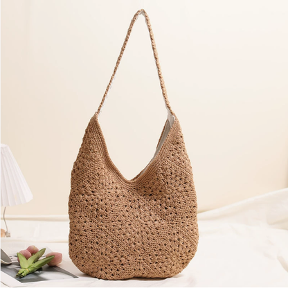 Casual Large Capacity Cotton Thread Woven Bag Hand Crocheted Floral Shoulder Bag Vacation Beach Bag Women Bag - Wanita Store