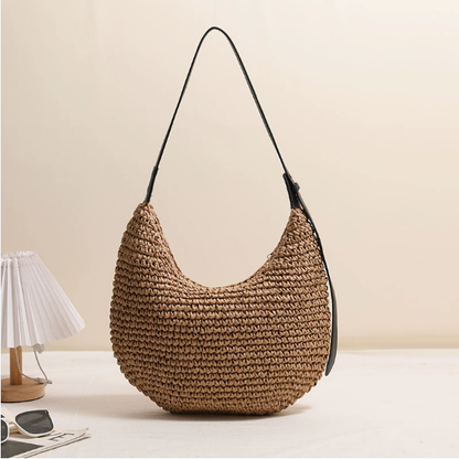 Irregular Asymmetric Shoulder Straw Bag Niche Solid Color Straw Bag Woven Bag Vacation Beach Bag Women Bag - Wanita Store