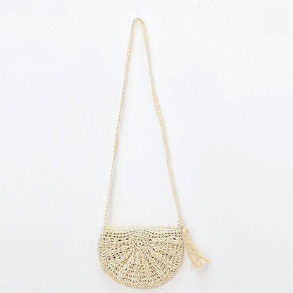 Crossbody Bag Women Handmade Straw Bag Shoulder Tassel Crochet Woven Bag Vacation Beach Bag - Wanita Store