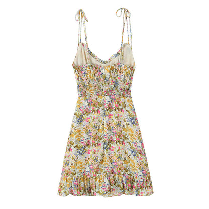 Vestido sin espalda sexy con estampado floral y cuello anudado para mujer