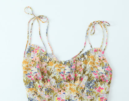 Vestido sin espalda sexy con estampado floral y cuello anudado para mujer