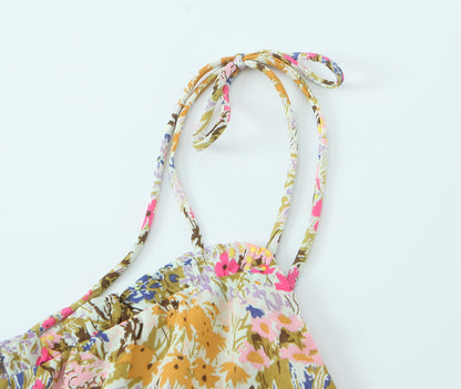 Vestido sin espalda sexy con estampado floral y cuello anudado para mujer