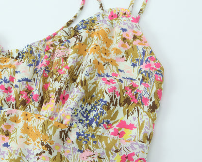 Vestido sin espalda sexy con estampado floral y cuello anudado para mujer