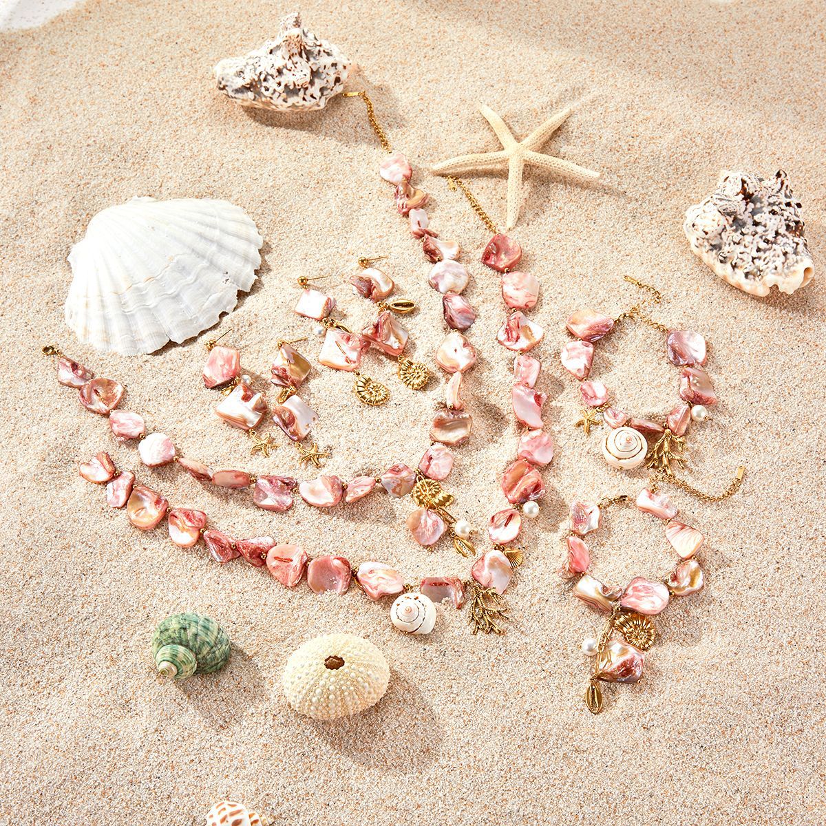 Ocean Series Beach Vacation Necklace Bracelet Earrings Shell Starfish Stainless Steel Summer Ornament - Wanita Store
