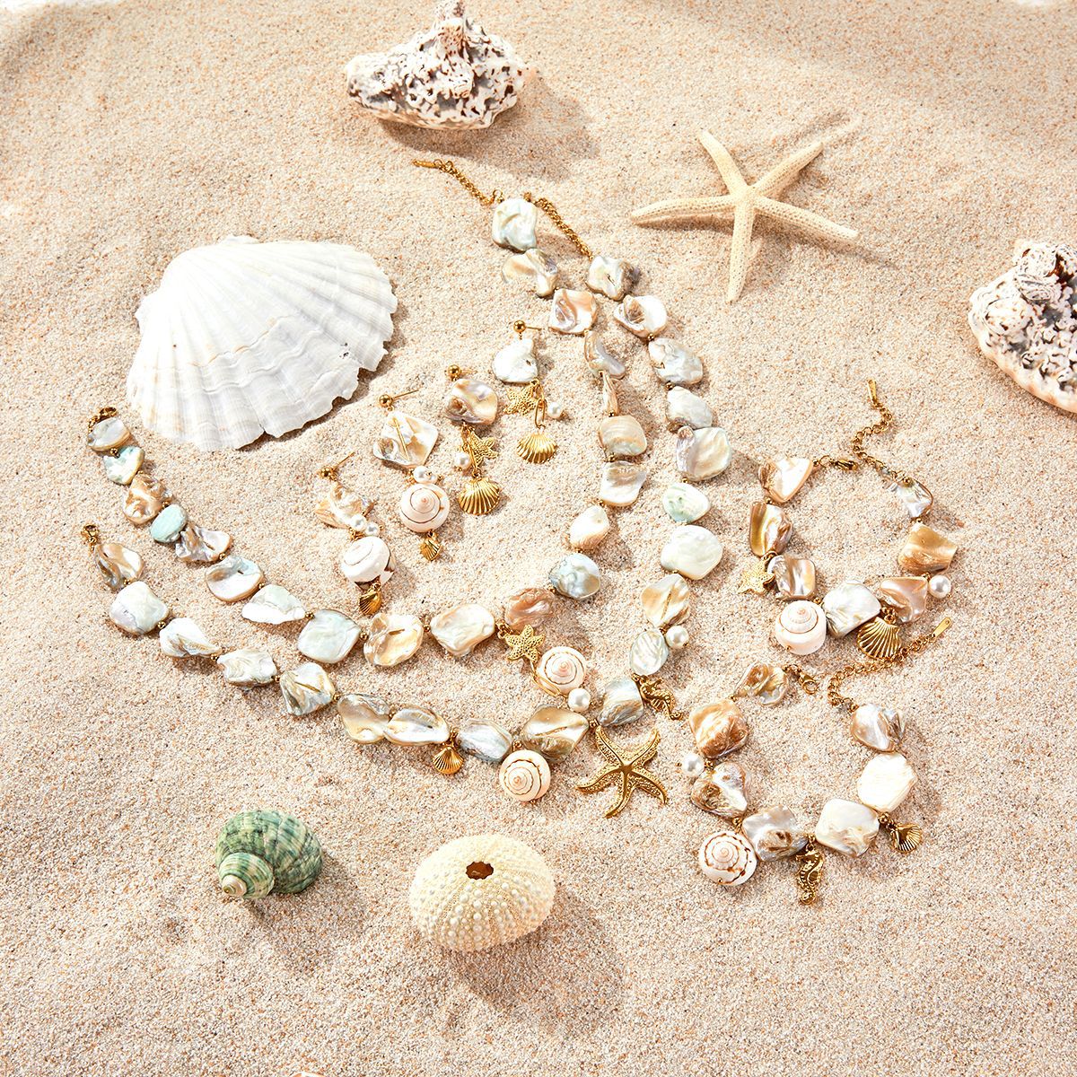 Ocean Series Beach Vacation Necklace Bracelet Earrings Shell Starfish Stainless Steel Summer Ornament - Wanita Store