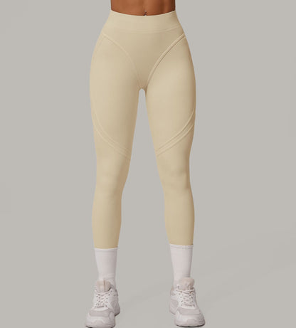 Autumn Sand High Waist Hip Lift Brushed Yoga Pants Running Quick Drying Fitness Pants Waist Slimming Hip Tight Sports Pants - Wanita Store