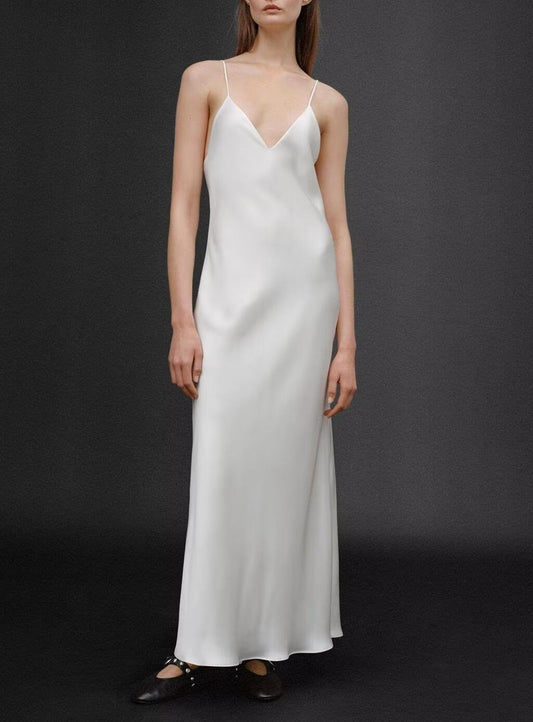 Women Clothing Summer Light Luxury High Texture Silk Satin Texture Midi Dress