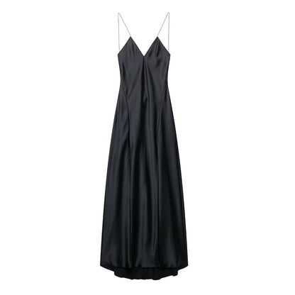 Women Clothing Summer Silk Satin Textured Underwear Strap Dress - Wanita Store