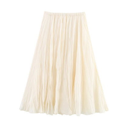Summer Women Clothing Stylish Simple Candy Color Fold Effect Skirt - Wanita Store