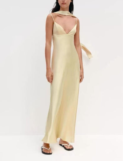 Women Elegant Thin Scarf Silk Satin Texture Dress - Wanita Store