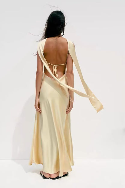 Women Elegant Thin Scarf Silk Satin Texture Dress - Wanita Store
