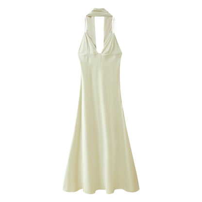 Women Elegant Thin Scarf Silk Satin Texture Dress - Wanita Store