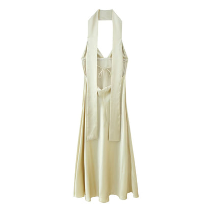 Women Elegant Thin Scarf Silk Satin Texture Dress - Wanita Store
