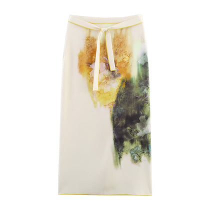 Summer Women Elegant Printed Satin Midi Skirt - Wanita Store