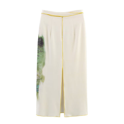 Summer Women Elegant Printed Satin Midi Skirt - Wanita Store