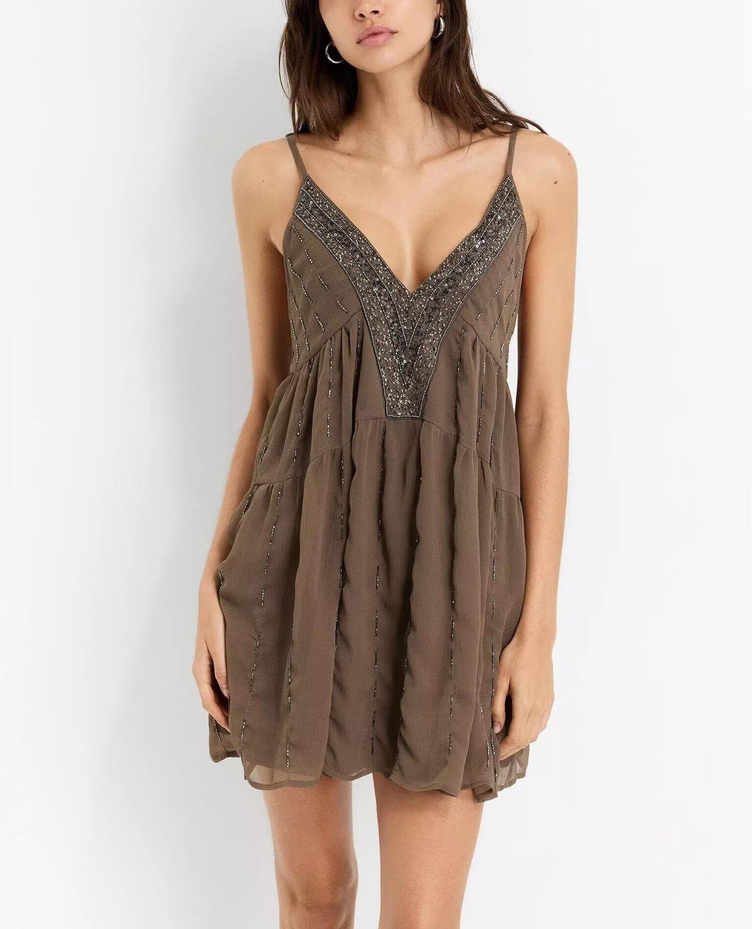 Women Clothing Beaded Sequined Embroidered Suspender Dress - Wanita Store